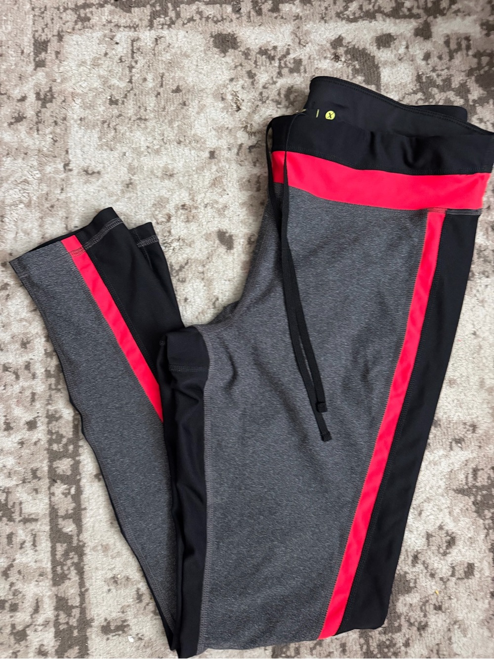 Xersion Gray and Black Leggings with Red Stripe